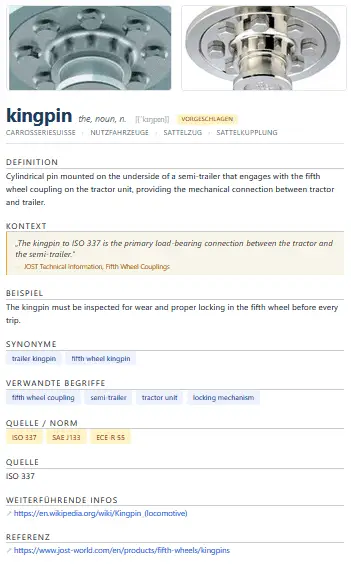 Term page kingpin in English with definition, standards and photos