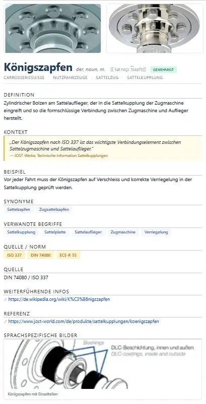 Begriffsseite Königszapfen auf Deutsch mit Definition, Normen und Abbildungen